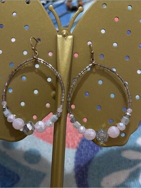 Handcrafted Pink Beaded Hoop Earrings - Unbranded